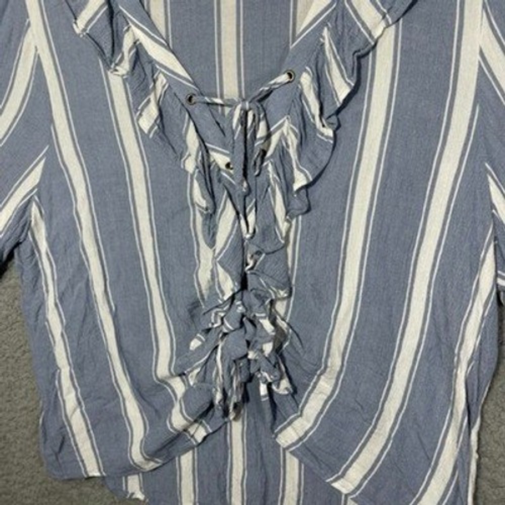 American Eagle Outfitters Top Womens XL Blue‎ White Striped Lace Up Ruffle 0462 - Picture 12 of 16
